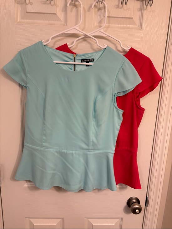 Express Tops - Express Peplum Tops – 2 pc Bundle Lot - Size Medium - Coral Pink & Light Blue